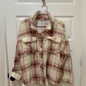 Ross Plaid Teddy Jacket/ C: Pink/White/Brown/ S: Large